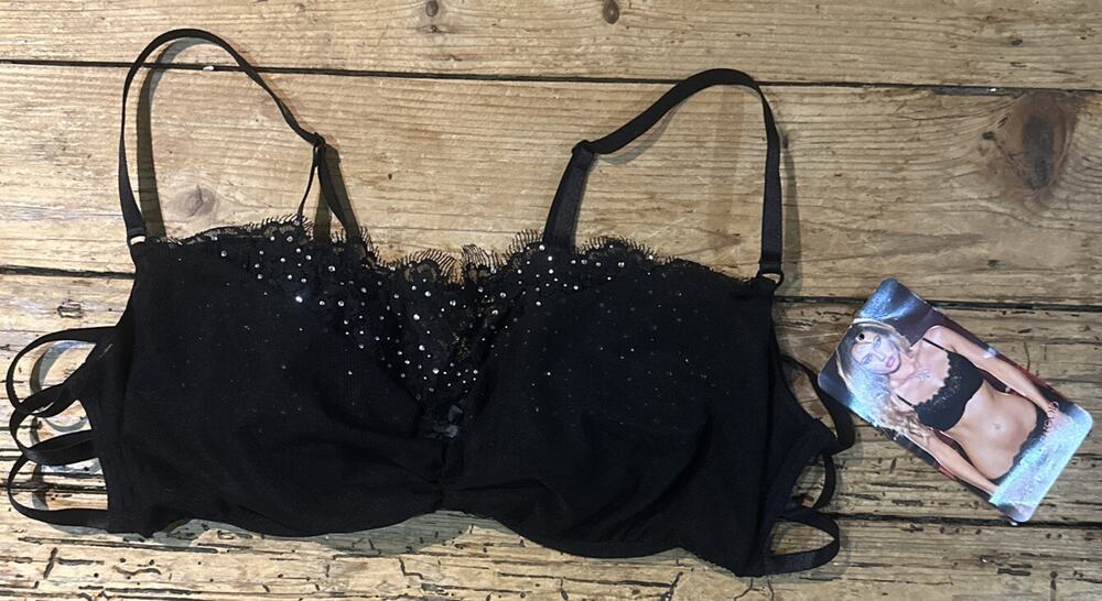 Shirley Of Hollywood Women’s Black Rhinestone Lingerie Balconeras Size 38 NWT
